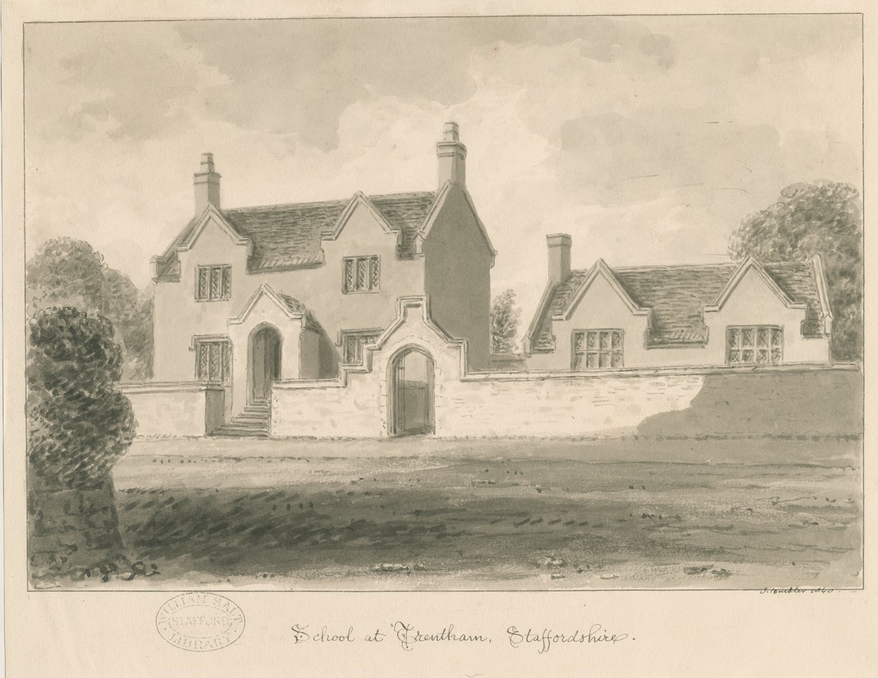 Escola de Trentham: desenho em sépia, 1840 de John Buckler