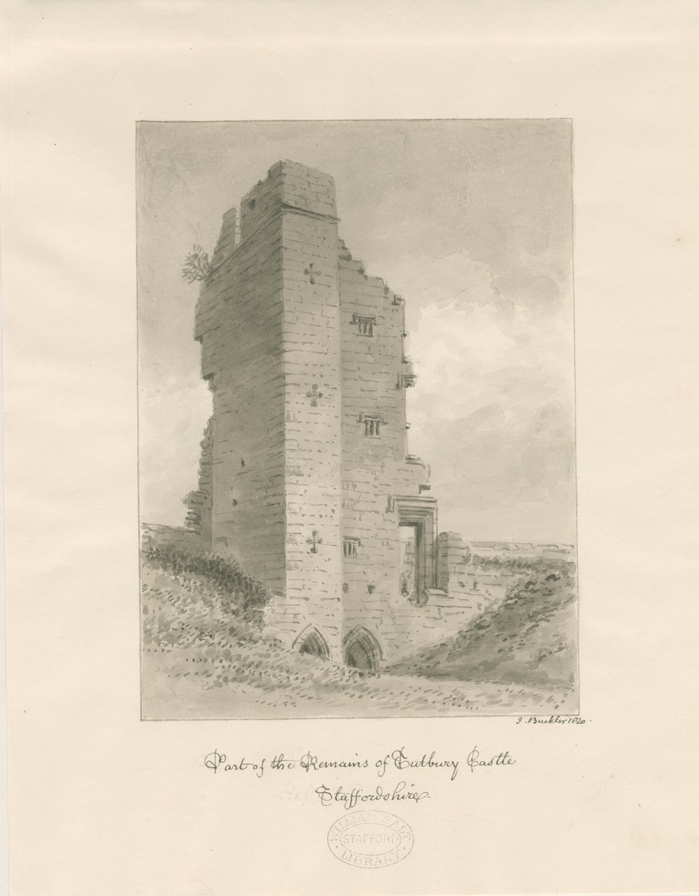 Castelo de Tutbury: desenho em sépia de John Buckler