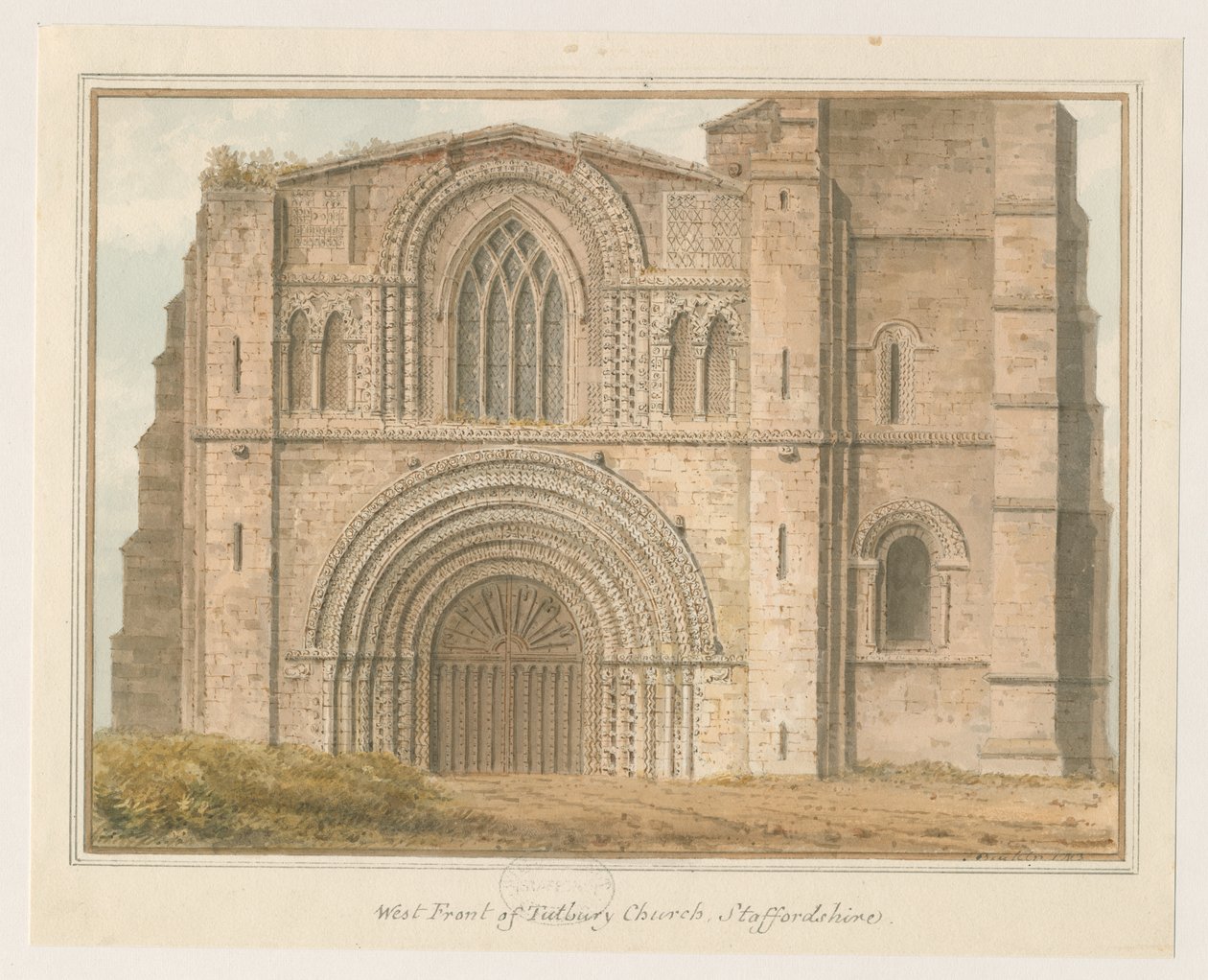 Igreja do Priorado de Tutbury - Frente Oeste: watercolour painting, 1813 de John Buckler