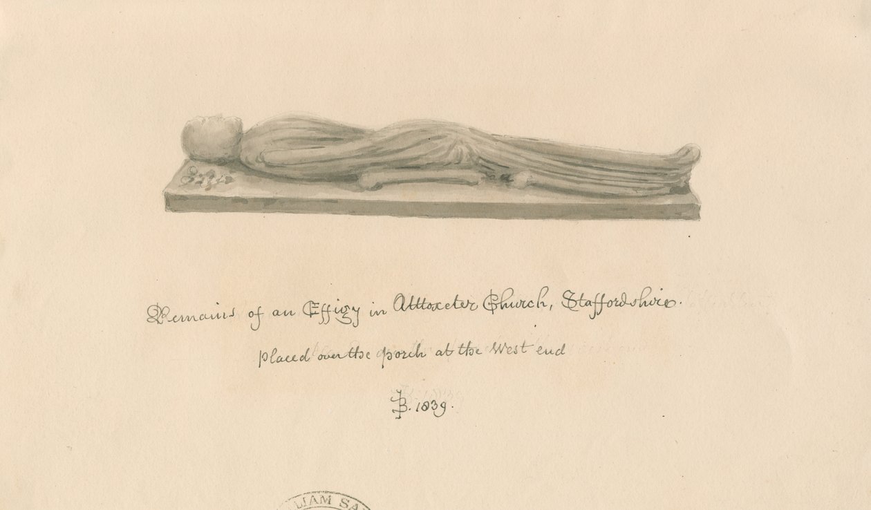Igreja Uttoxeter - Efígie: desenho lavado em sépia de John Buckler
