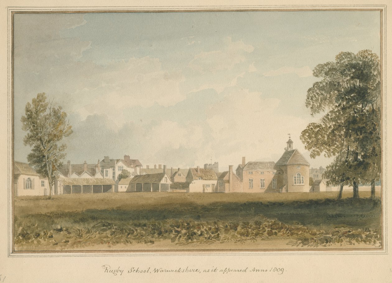 Warwickshire - Escola de Rugby, 1809 de John Buckler
