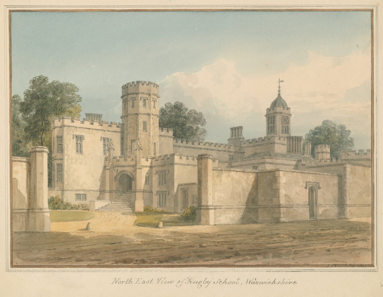 Warwickshire - escola de rugby, 1815 de John Buckler