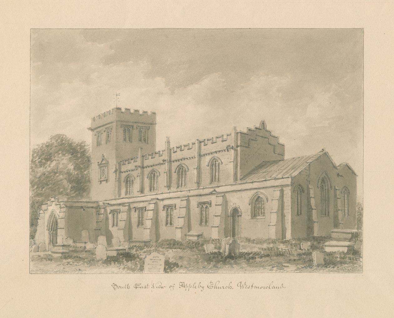 Westmorland - Appleby Church: desenho sépia, 1800 de John Buckler