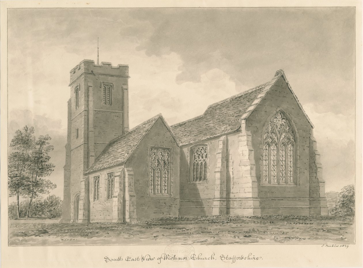Igreja Wichnor: desenho sépia de John Buckler