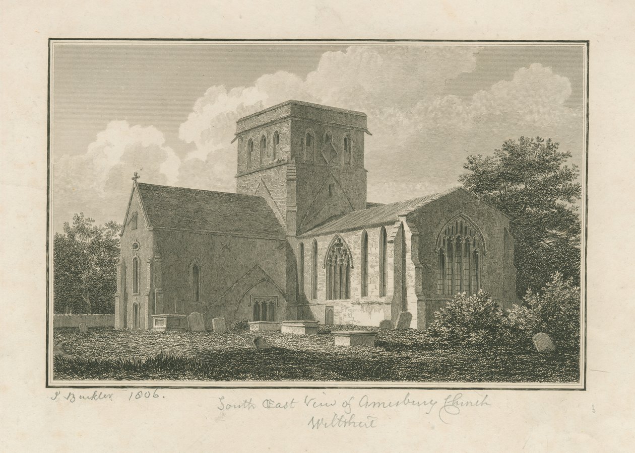 Wiltshire - Igreja de Amesbury: gravura, 1806 de John Buckler