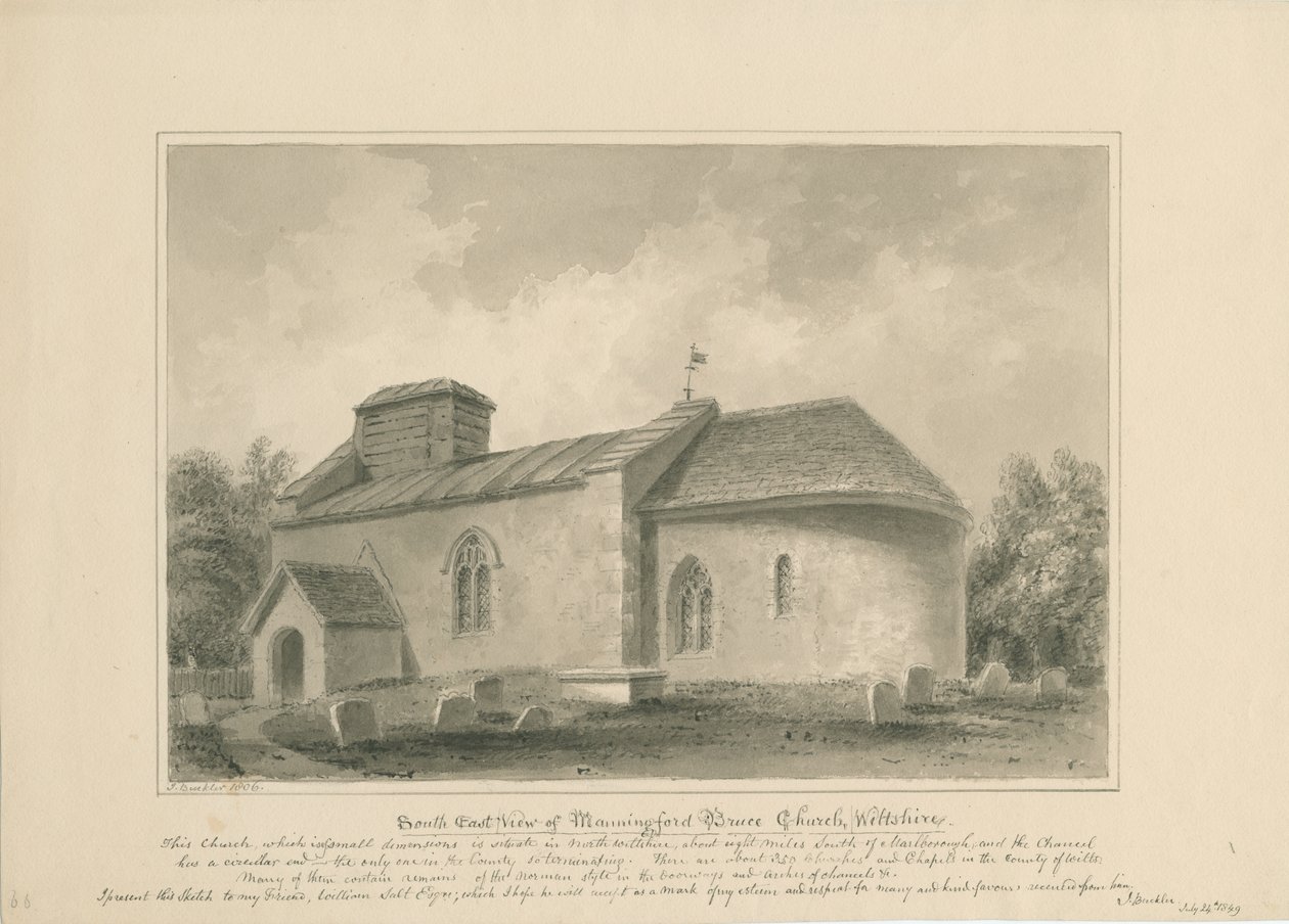 Wiltshire - Igreja de Manningford Bruce: desenho em sépia, 1806 de John Buckler