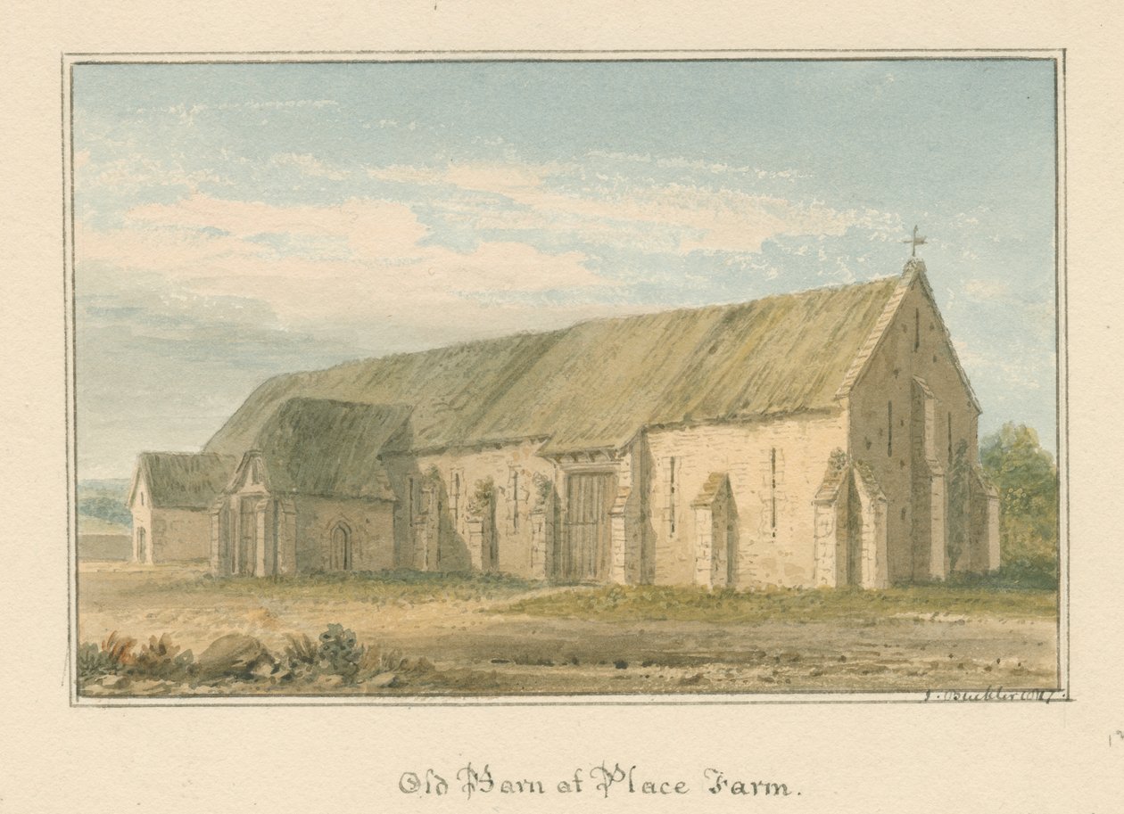 Wiltshire - fazenda do lugar - celeiro velho, 1817 de John Buckler