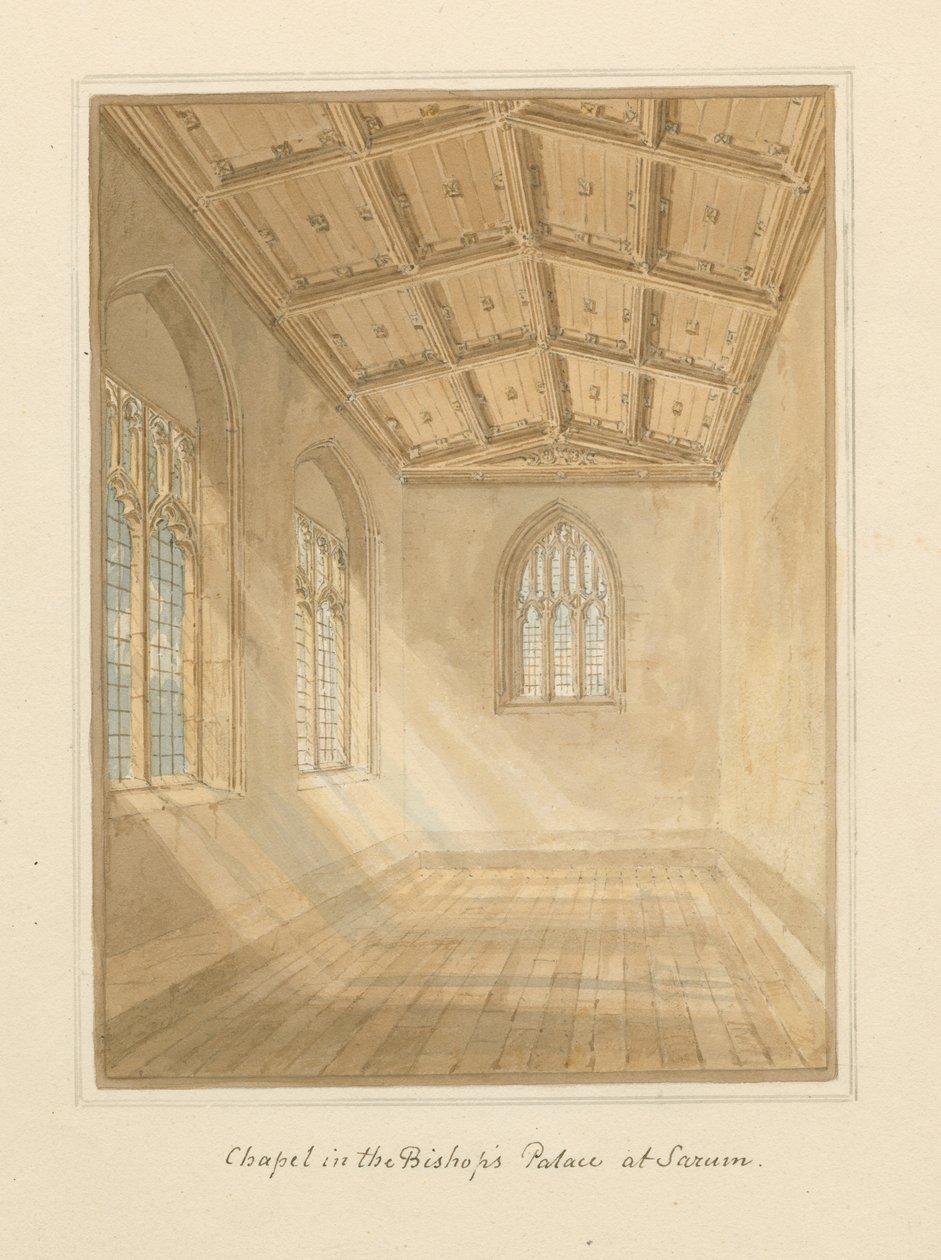 Wiltshire - Sarum - Interior da Capela no Palácio do Bispo, 1800 de John Buckler