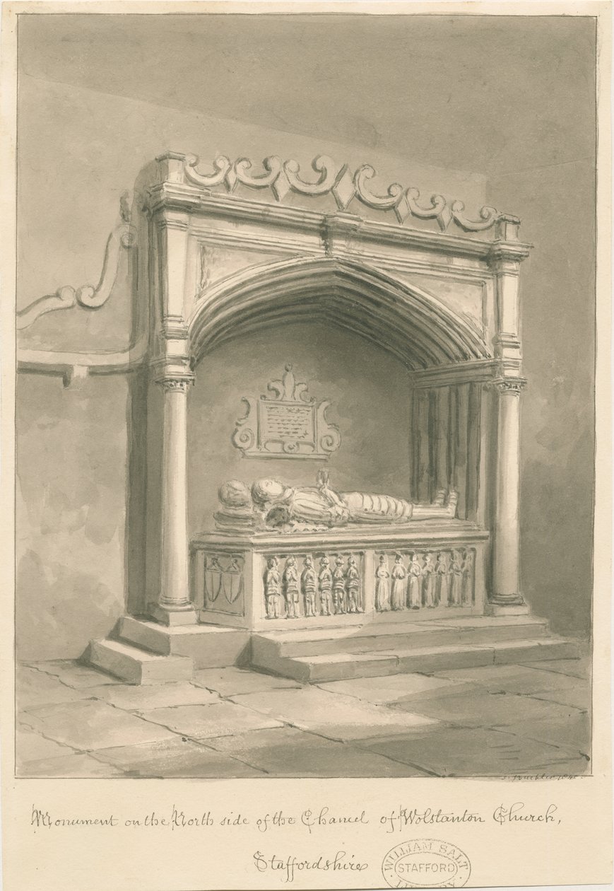 Igreja Wolstanton - Monumento: desenho de lavagem sépia de John Buckler