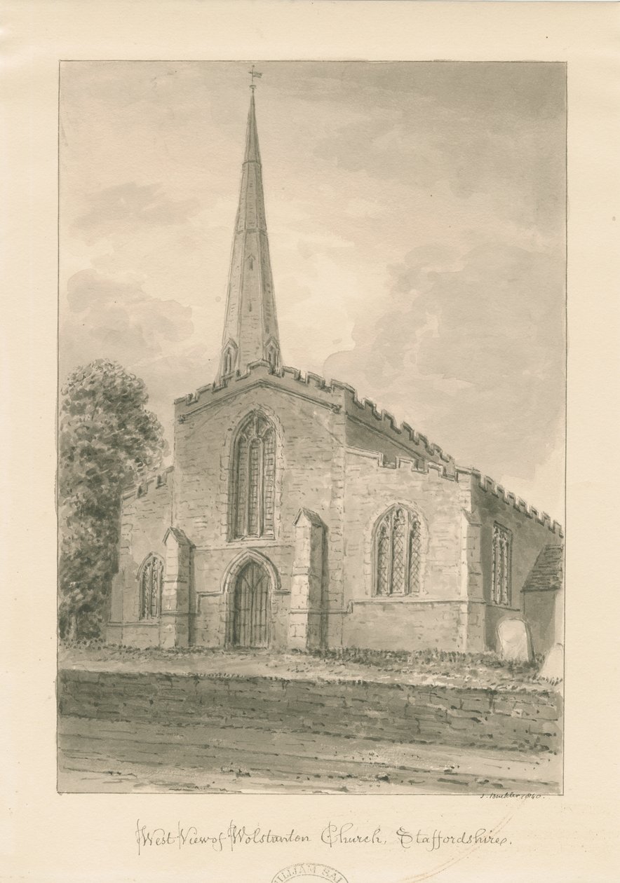 Igreja Wolstanton: desenho sépia de John Buckler
