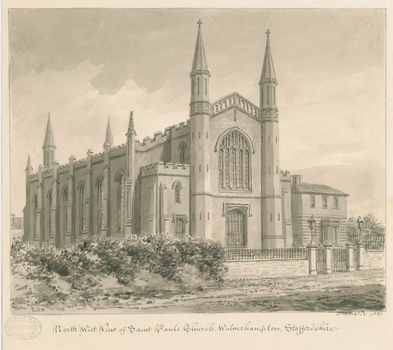 Wolverhampton - Igreja de São Paulo: desenho em sépia de John Buckler