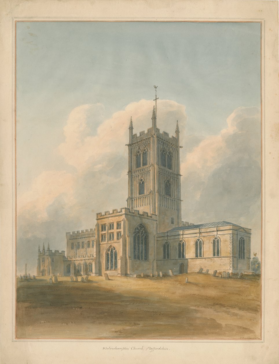 Wolverhampton - Igreja de São Pedro: pintura a cores de água, 1844 de John Buckler