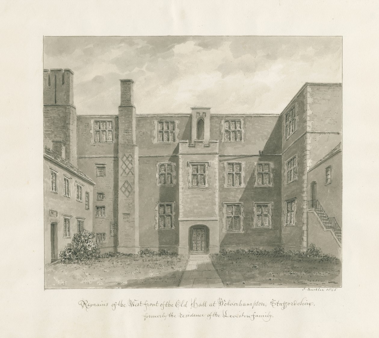 Wolverhampton - The Old Hall: desenho em sépia de John Buckler