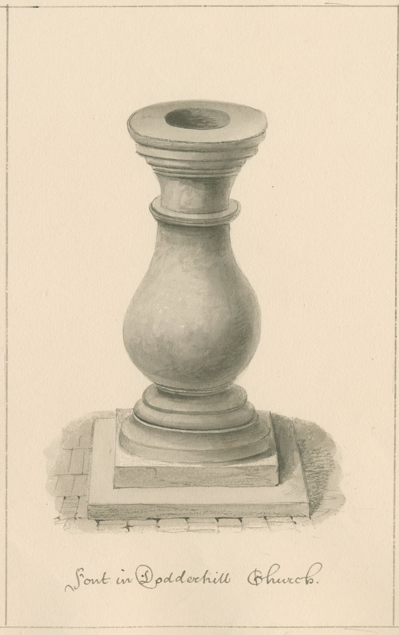 Worcestershire - Droitwich - Dodderhill Church Fonte: sepia drawing, 1833 de John Buckler