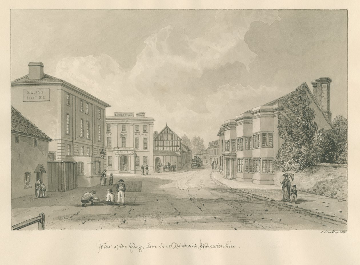 Worcestershire - Droitwich - George Inn: desenho em sépia, 1833 de John Buckler
