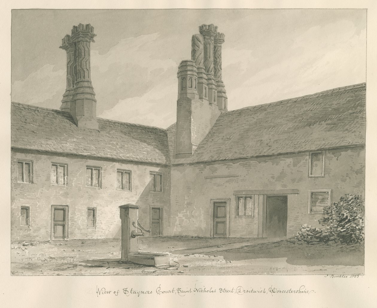 Worcestershire - Droitwich - Staynors Court: desenho sépia, 1833 de John Buckler