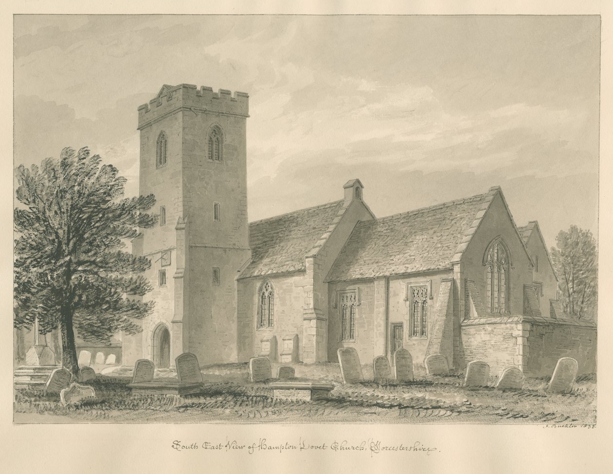 Worcestershire - Igreja de Hampton Lovett: desenho em sépia, 1833 de John Buckler