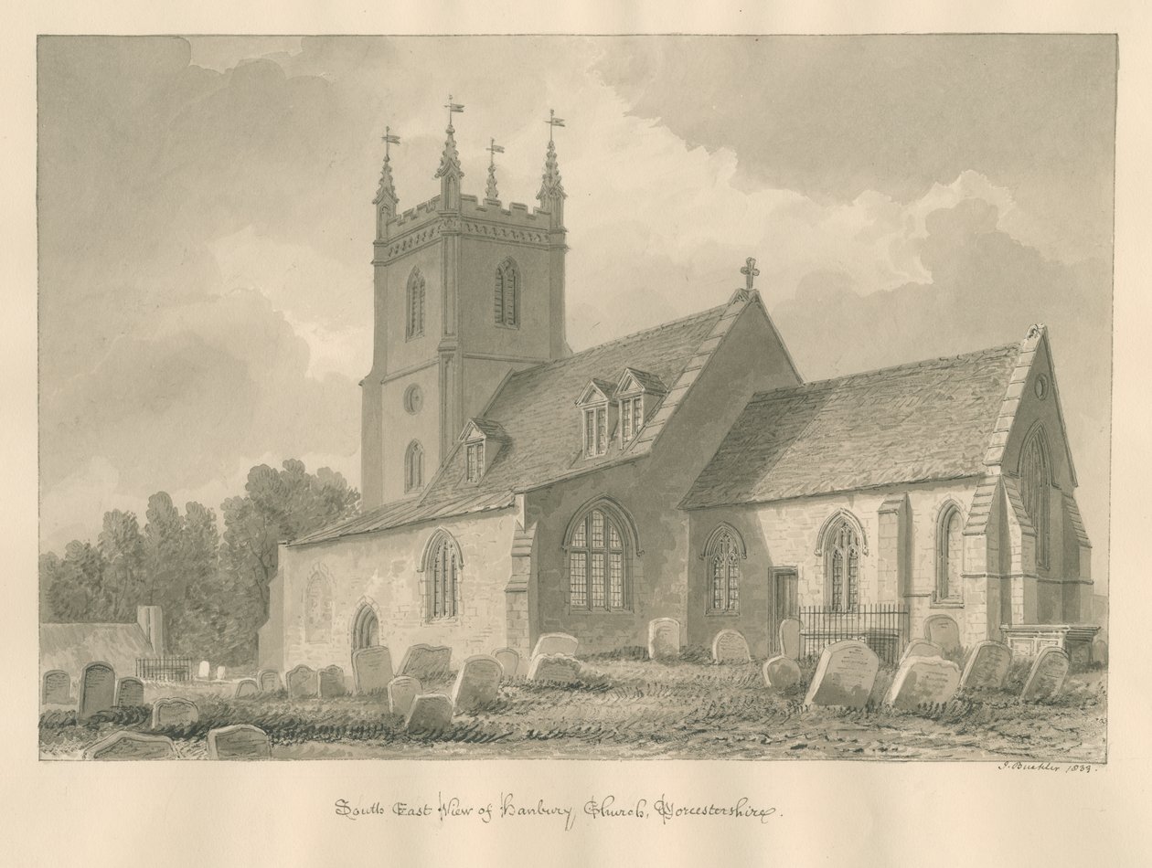 Worcestershire - Igreja de Hanbury: desenho em sépia, 1833 de John Buckler