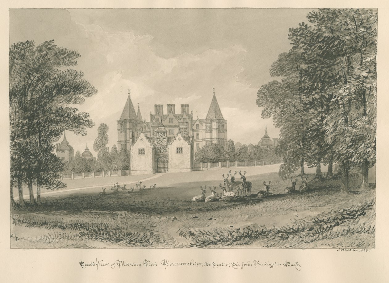 Worcestershire - Westwood Park: desenho em sépia, 1833 de John Buckler