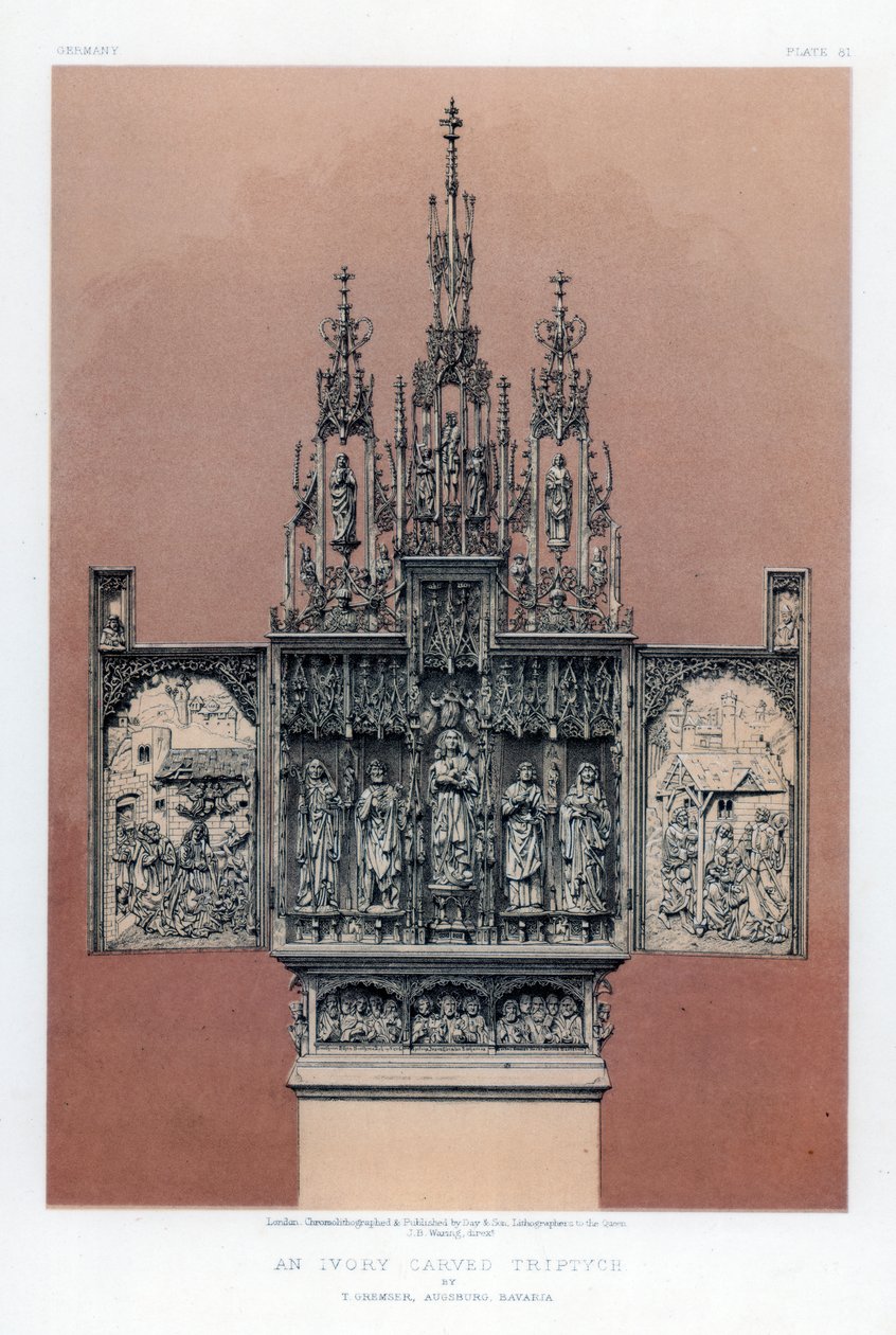 Um tríptico cinzelado marfim, século XIX. de John Burley Waring