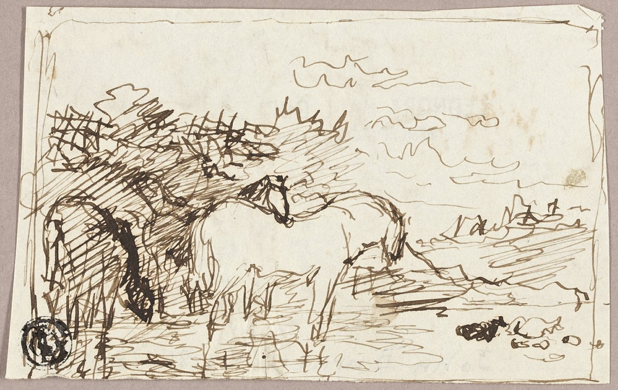 Esboço de cavalos parados na água de John Burnet