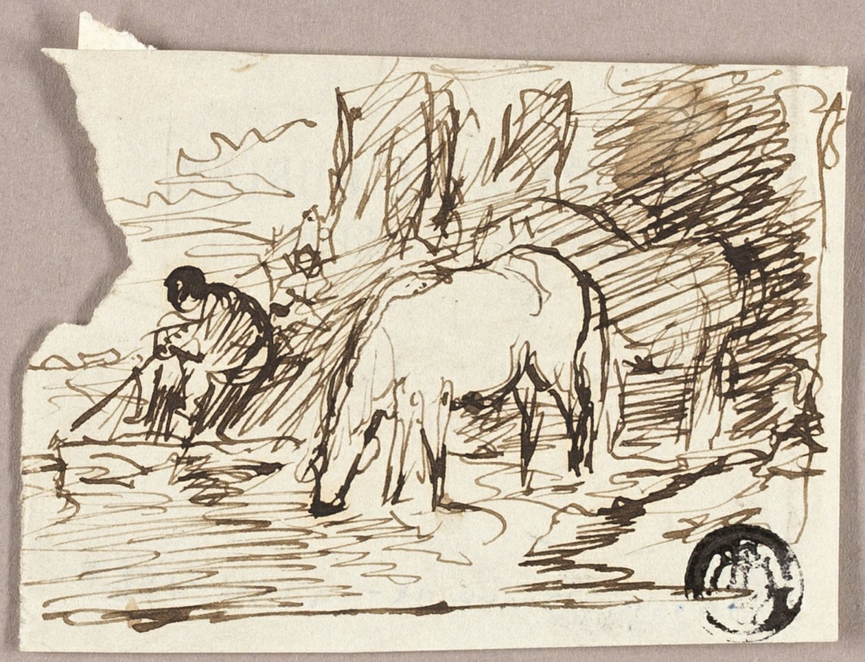 Esboço de Cavalos de Água e Pescador de John Burnet