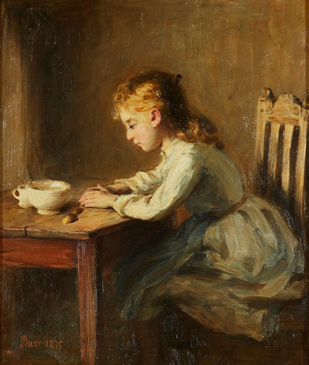 Garota na Mesa do Café da Manhã (óleo sobre tela) de John Burr