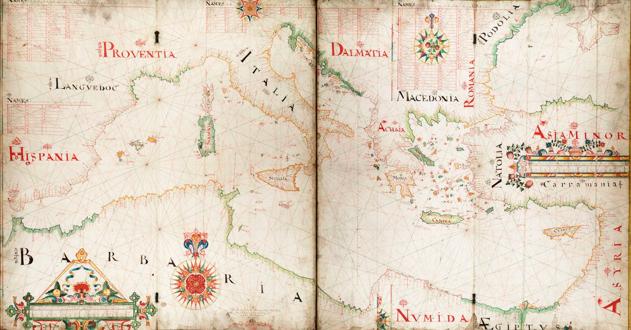 Carta dos mares Mediterrâneo, Negro e Cáspio de John Burston