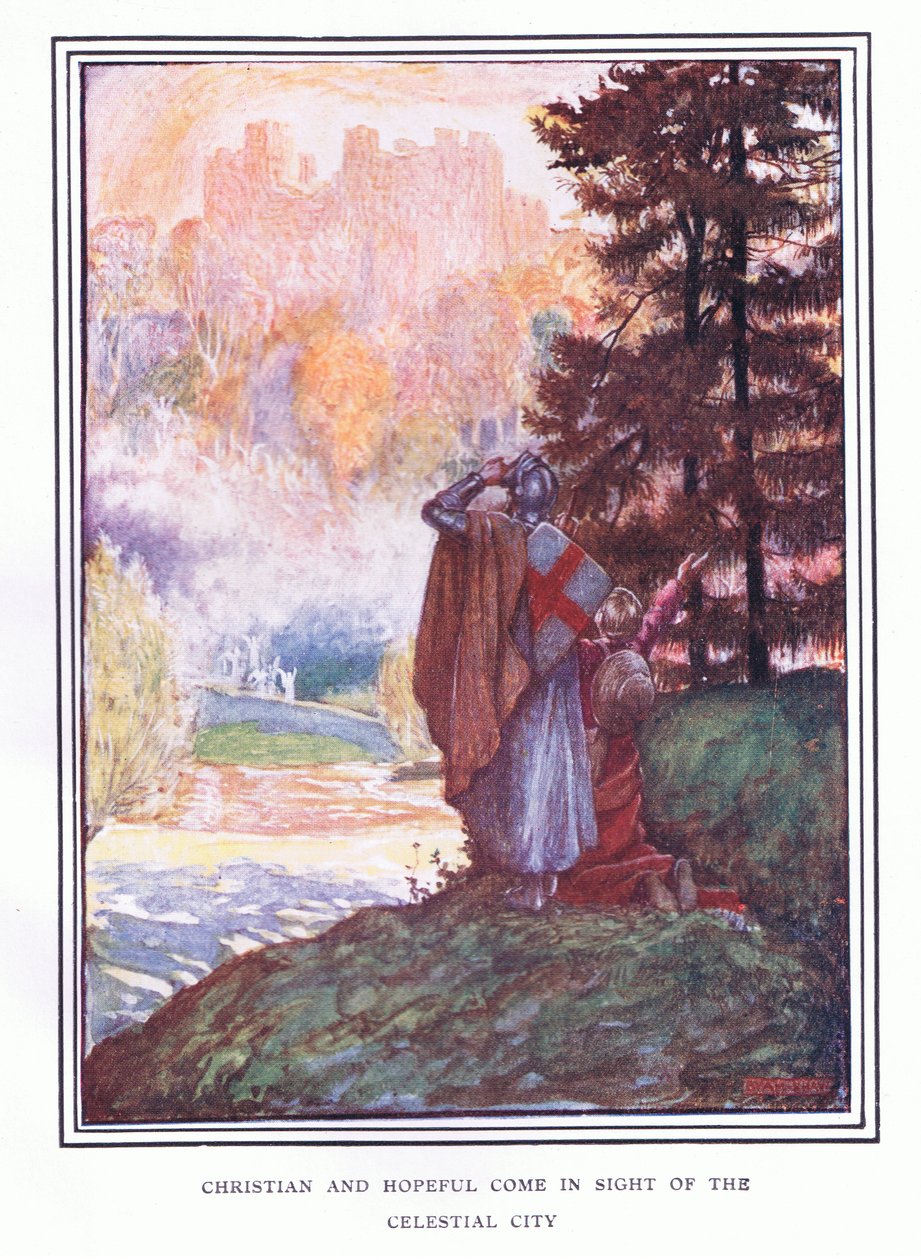 Cristão e esperançoso avistam a cidade celestial de John Byam Liston Shaw