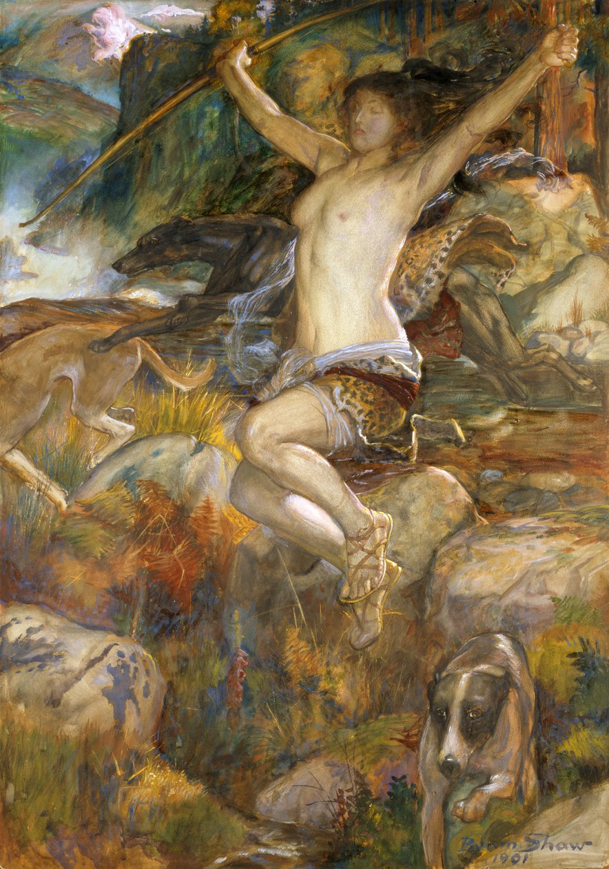 Diana da Caça, 1901 (wc no papel) de John Byam Liston Shaw