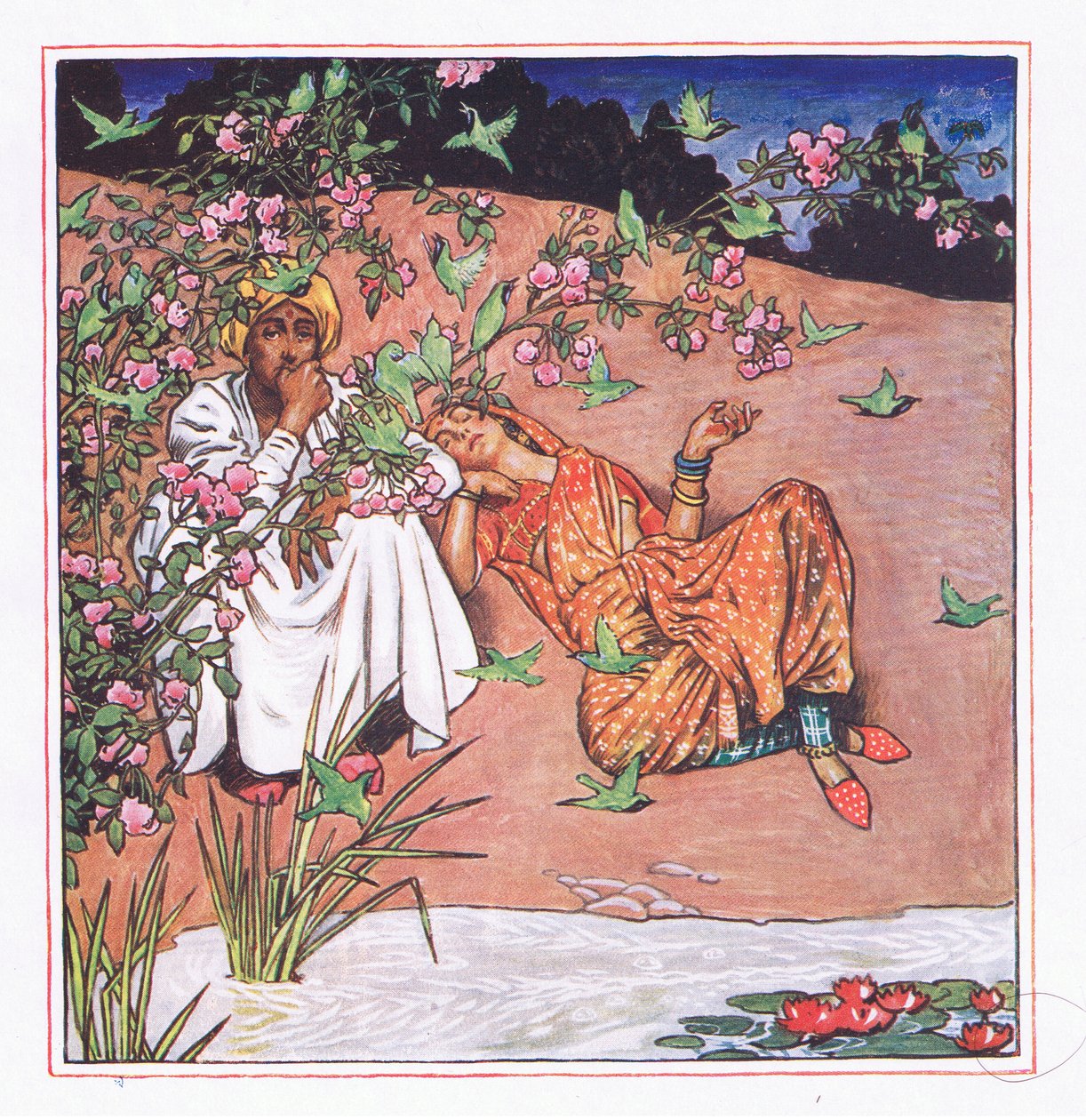 Amor levemente, ilustração de The Garden of Kama (e outras letras da Índia), 1920 de John Byam Liston Shaw