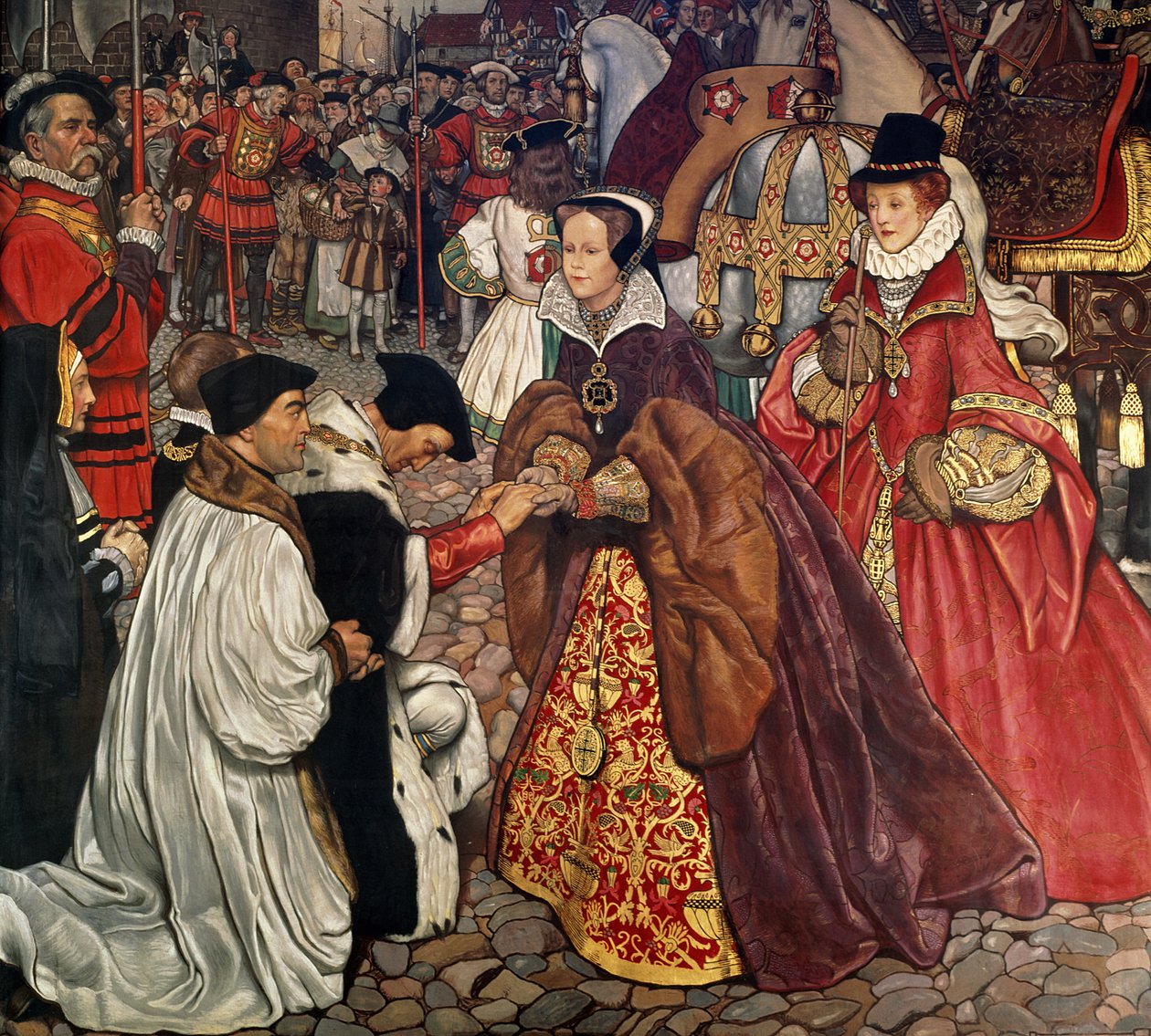 Rainha Maria (1516-1558) e Princesa Isabel (1533-1603) entrando em Londres, 1553, 1910 de John Byam Liston Shaw