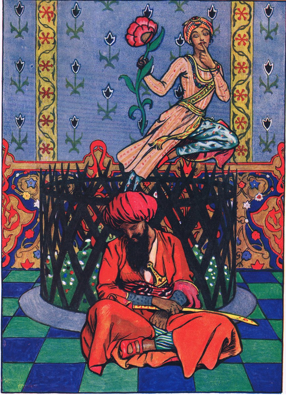Reverie de Ormuz, o persa, ilustração de The Garden of Kama (e outras letras da Índia), 1920 de John Byam Liston Shaw
