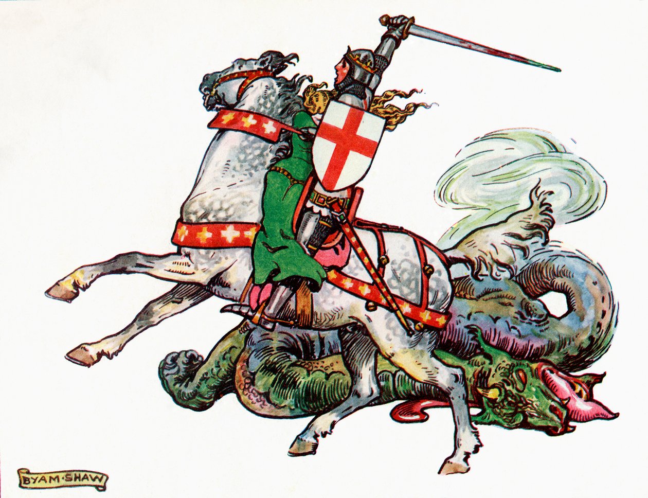 São Jorge e o Dragão, ilustração do livro Princesa Marie-Josés Childrens, publicado em 1916 de John Byam Liston Shaw
