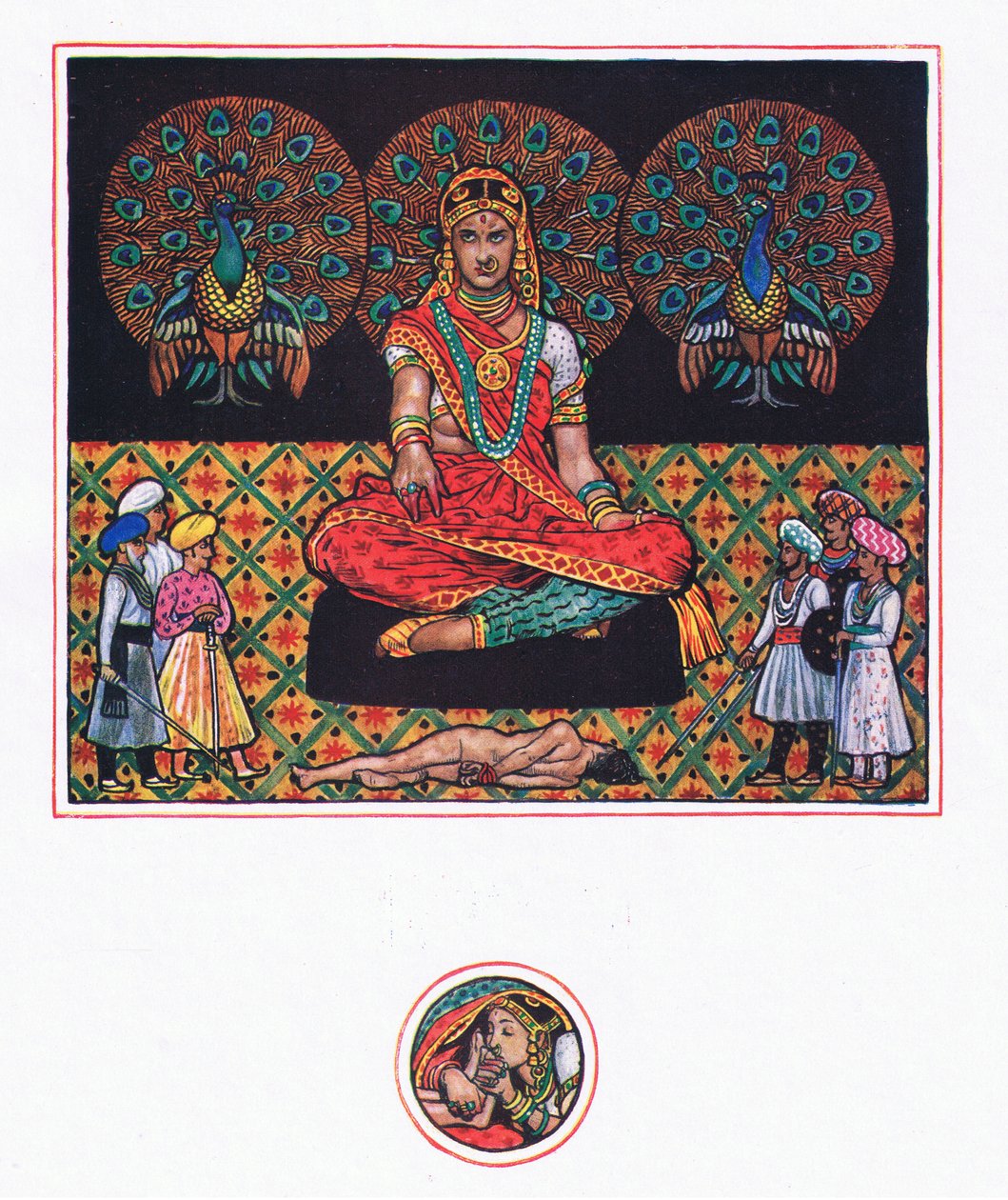 O arrependimento do Ranee no Hall of Peacocks, ilustração do The Garden of Kama (e outras letras da Índia), 1920 de John Byam Liston Shaw