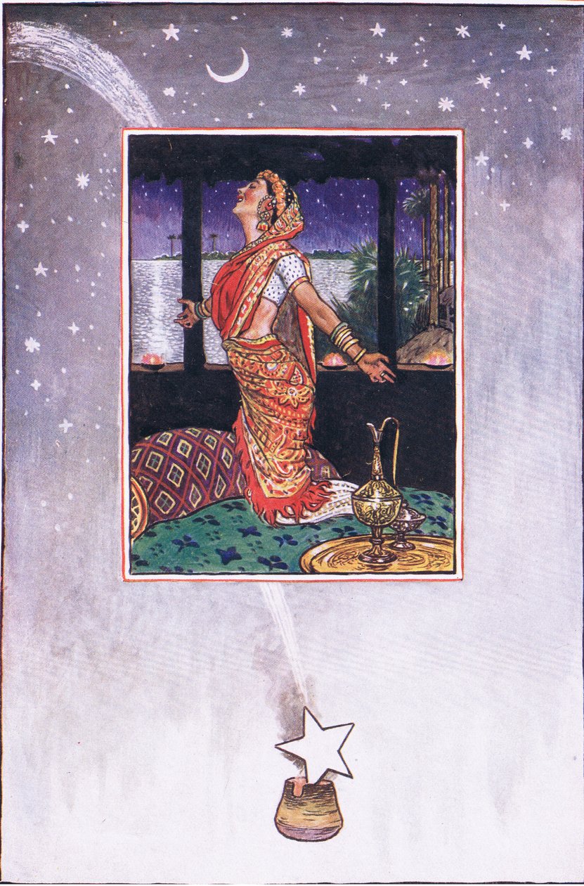 Não há brisa para refrescar o calor do amor, ilustração de The Garden of Kama (e outras letras da Índia), 1920 de John Byam Liston Shaw