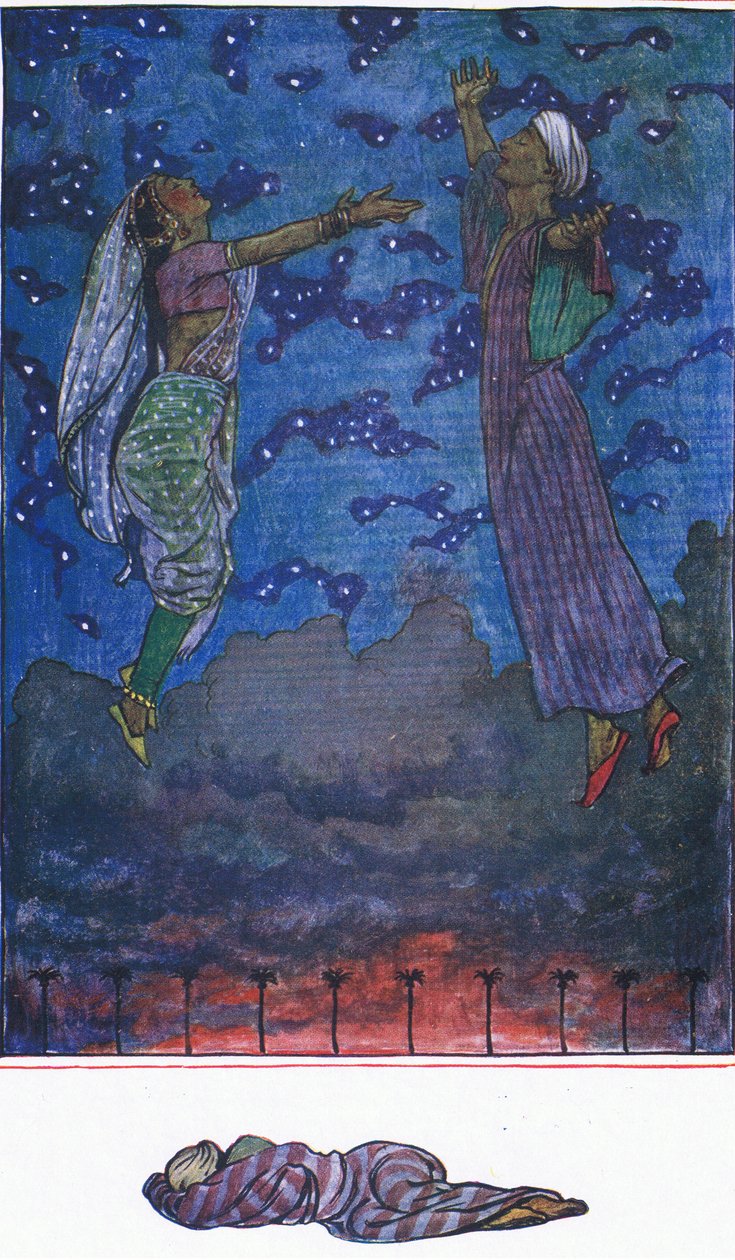 Três canções de Zahir-u-Din, ilustração de The Garden of Kama (e outras letras da Índia), 1920 de John Byam Liston Shaw