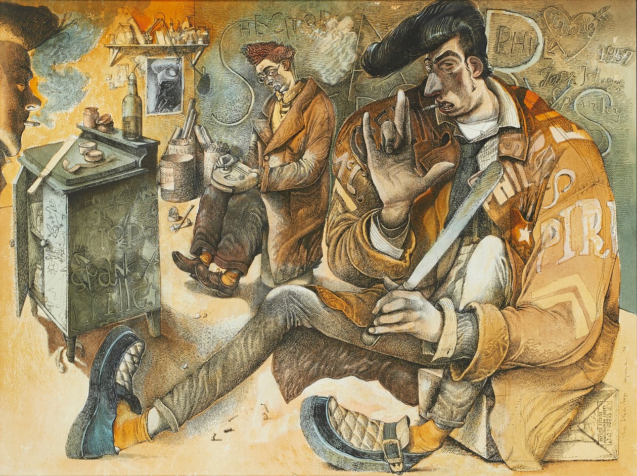The Slab Boys (caneta e tinta e aquarela) de John Byrne