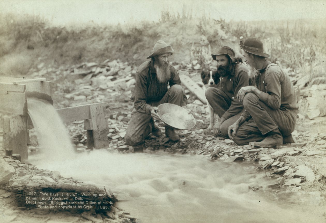 Lavando e garimpando ouro, Rockerville, 1889 de John C. H. Grabill