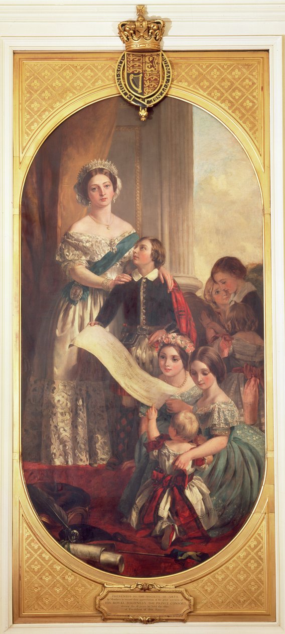 Rainha Vitória (1819-1901) com Albert Edward, o Príncipe de Gales, Victoria, a Princesa Real e outros membros da Família Real, 1864 de John Calcott Cope