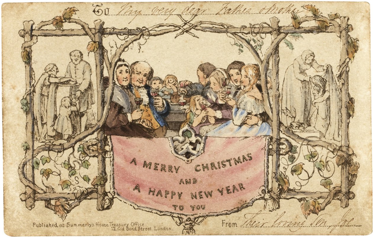 O primeiro cartão de Natal de 1843 de John Callcott Horsley