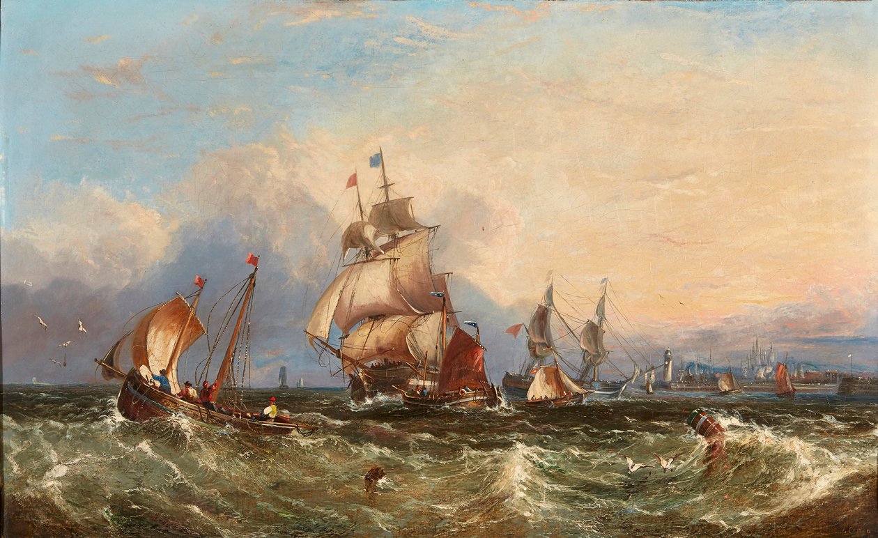 Navios à beira-mar (óleo sobre tela) de John Callow