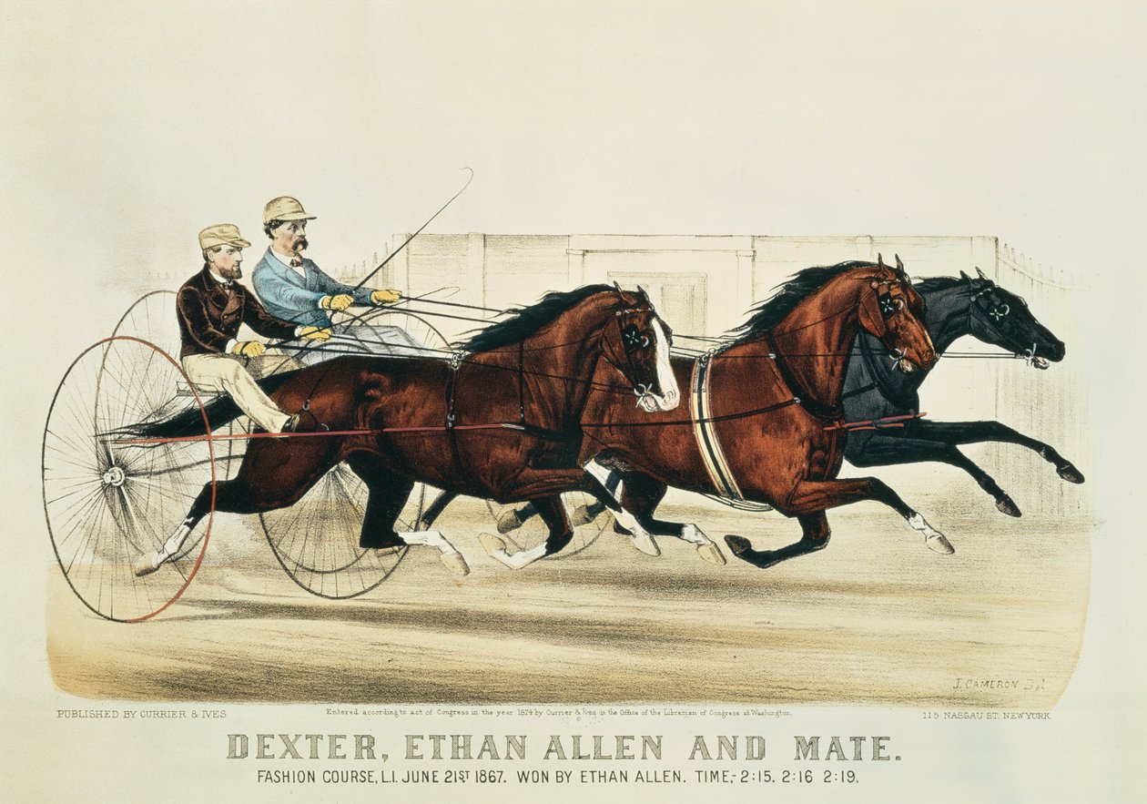 Dexter, Ethan Allen e Mate, publicado por Nathaniel Currier (1813-1888) e James Merritt Ives (1824-1895), 1874 de John Cameron