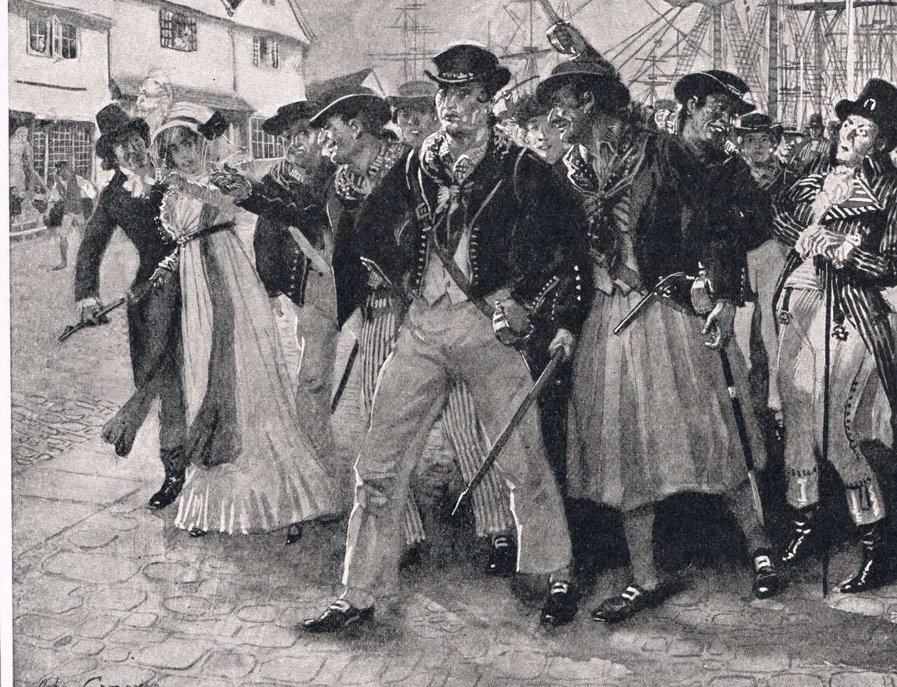Mutineers navais em terra, ilustração de "Batalhas britânicas na terra e no mar", publicada por Cassell, Londres, c.1910 de John Cameron
