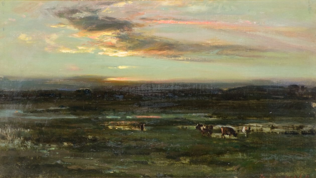 Sunset, Badendoch (óleo a bordo) de John Campbell Mitchell