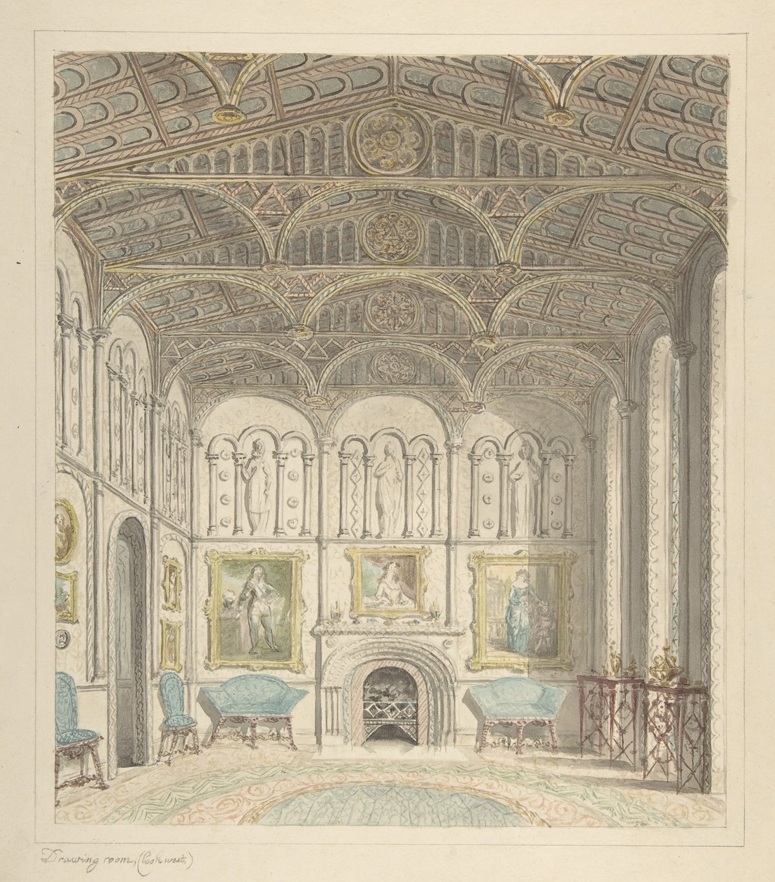 Sala de Estar do Castelo de Lea, Vista Oeste, ca. 1816. de John Carter.
