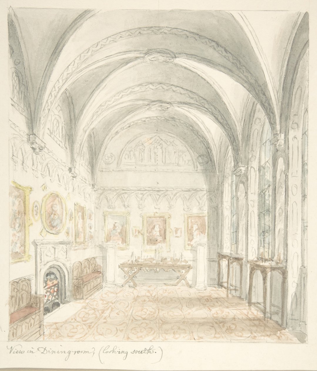 Lea Castle, Worcestershire, Dining Room Looking South, ca. 1816. de John Carter.