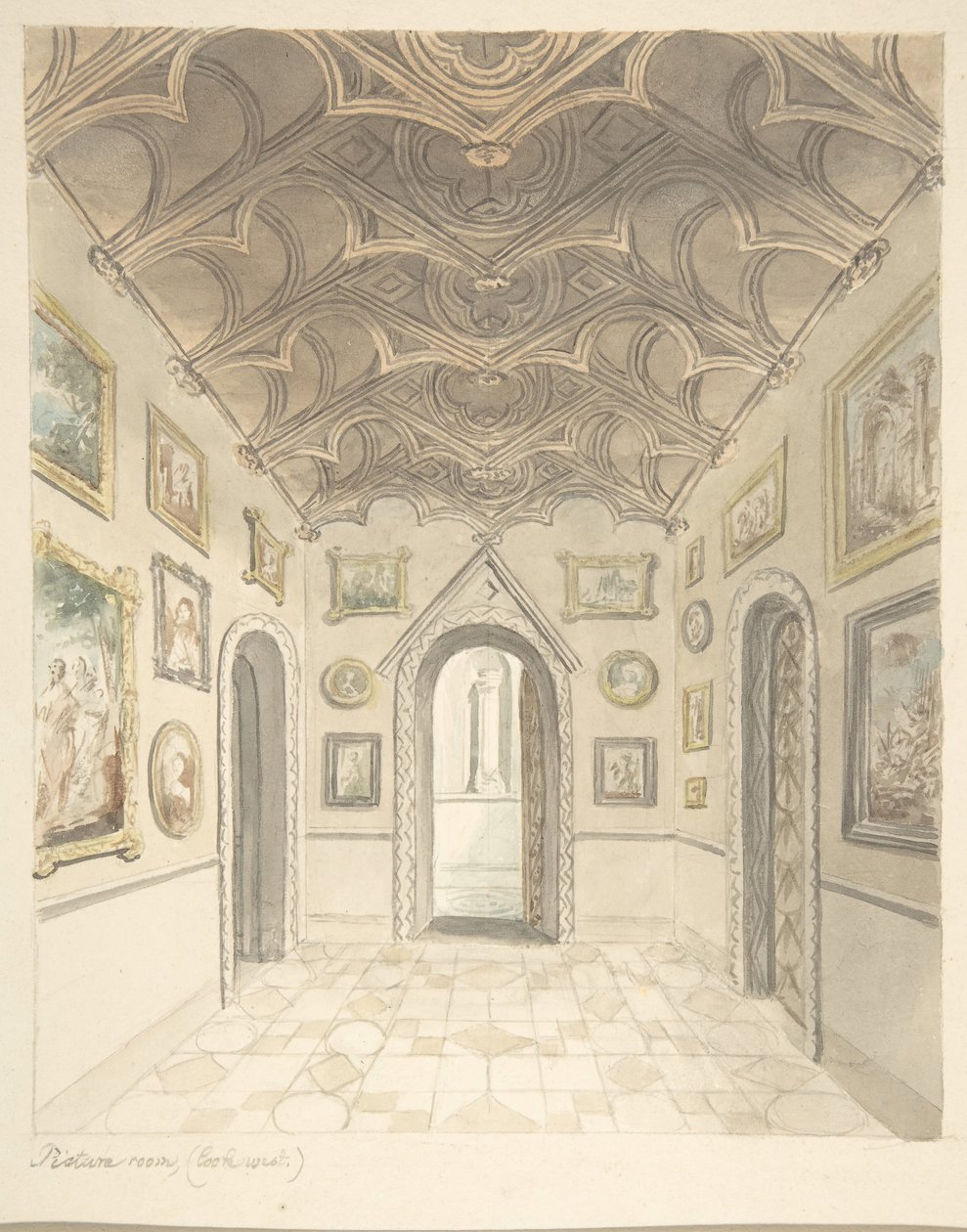Lea Castle, Worcestershire, Picture Room, Looking West, ca. 1816. de John Carter.