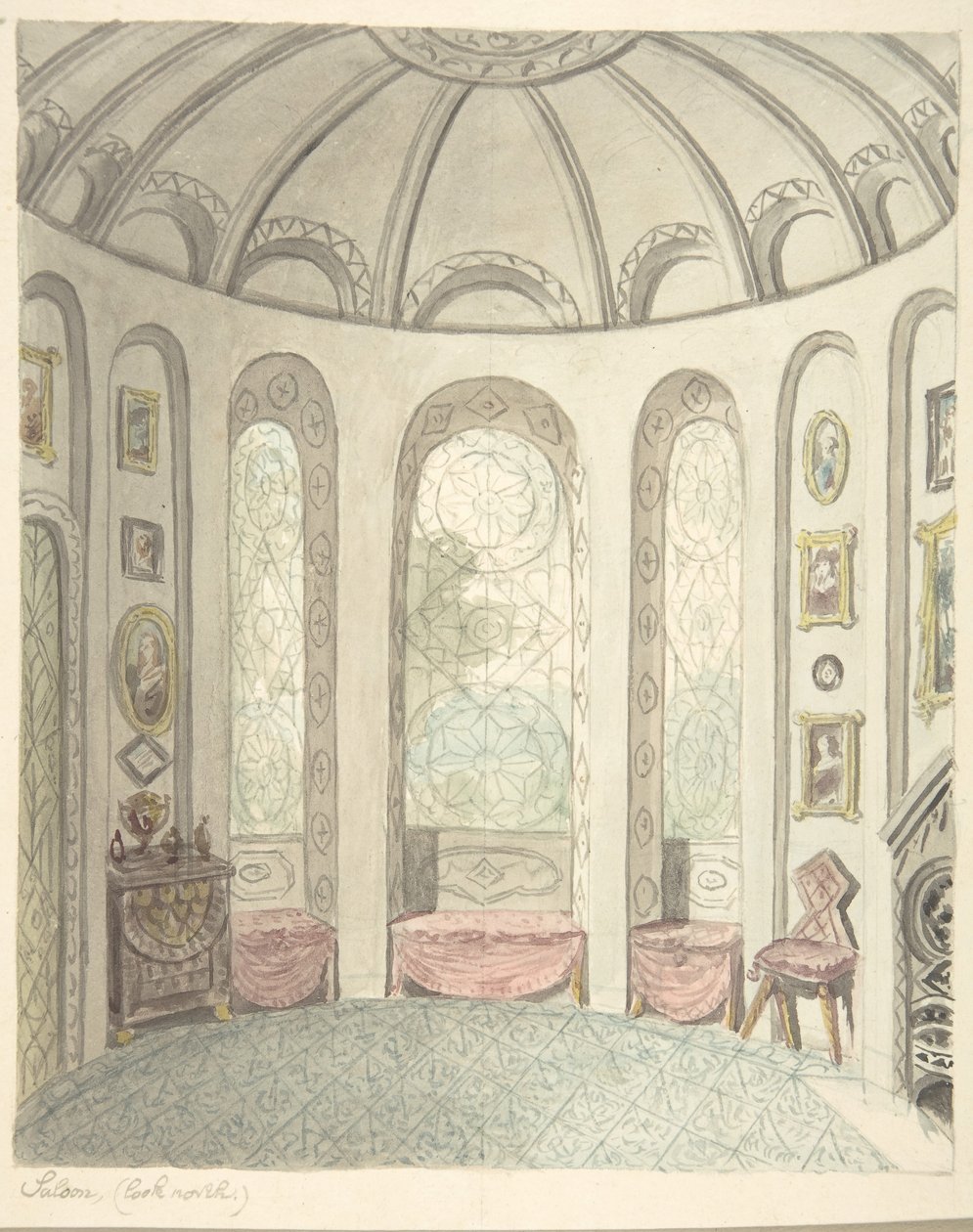 Lea Castle, Worcestershire, Saloon, Looking North, ca. 1816. de John Carter.
