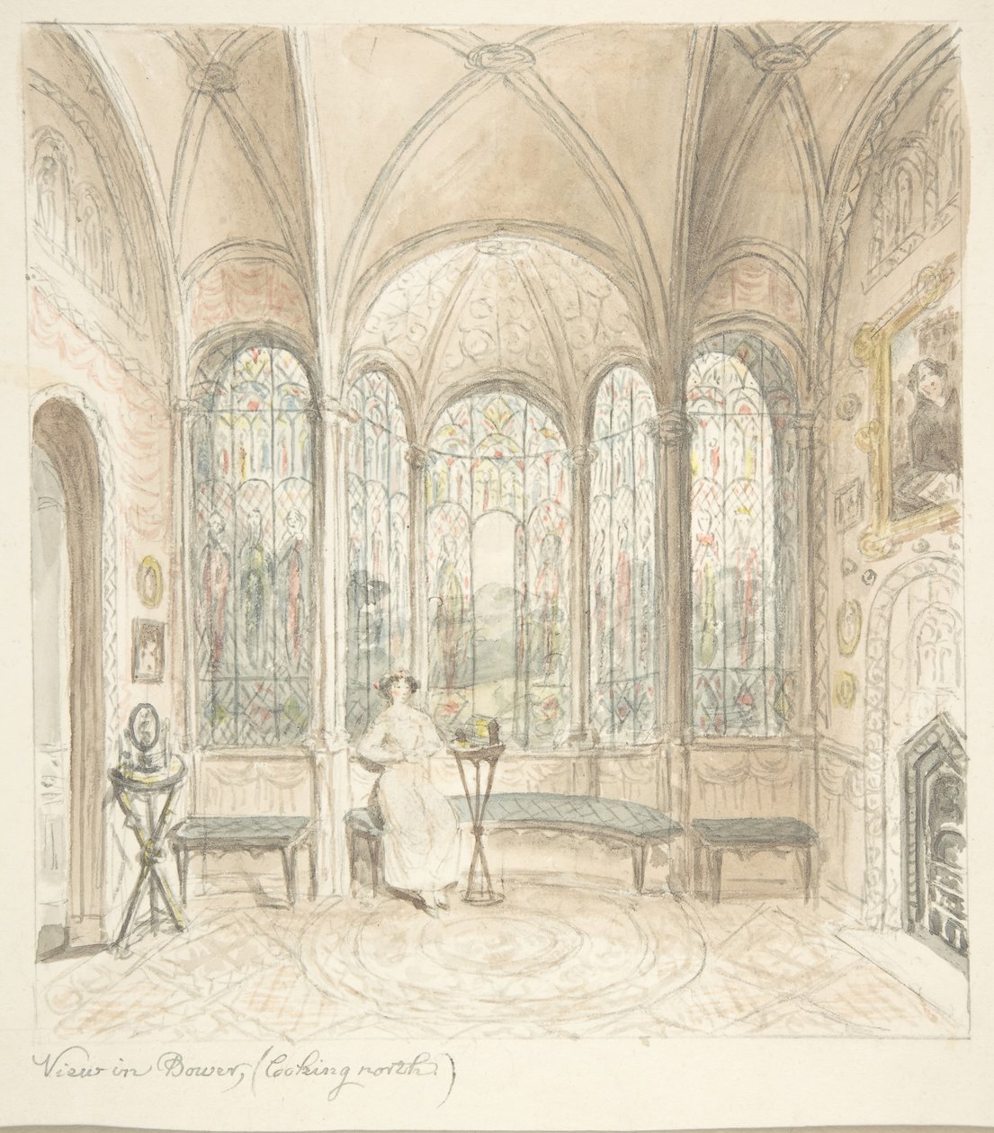 Lea Castle, Worcestershire, View in Bower, olhando para Norte, ca. 1816. de John Carter.